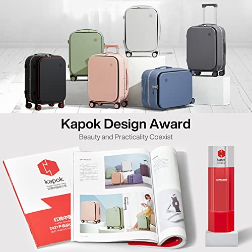 Carry On Luggage, 18” Suitcase With Front Laptop Pocket, Travel Luggage Aluminum Frame Pc Hardside With Spinner Wheels & Tsa Lock And Cover (Not For Underseat) -Pink #TOP2