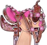 Western Saddle Barrel DD Leather Horse Riding Rope Ranch Racing Trail Full Handed Tooled Brown and P
