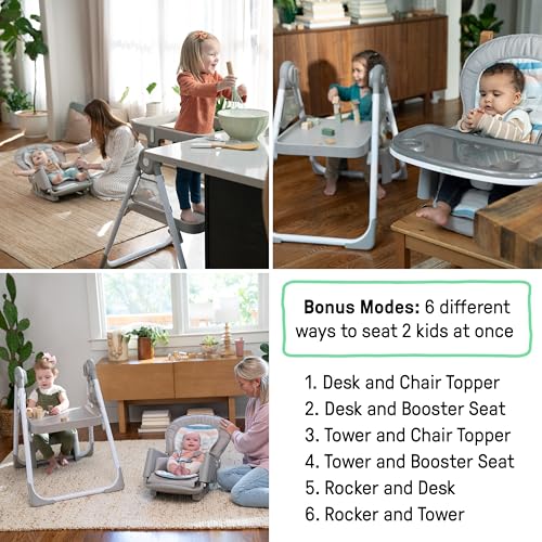 Image of Ingenuity Proper Positioner Create Up Baby High Chair, 9 Modes of Use, Toddler Tower, Table and Chair, Foldable, Adjustable Footrest, 90 Degree Posture Aids Digestion, Ages 0-5 Years - Soulful Skies