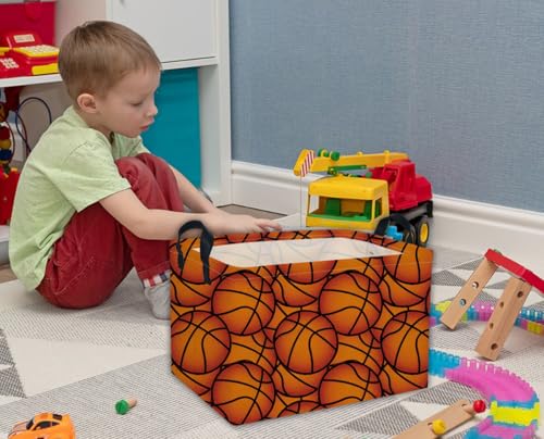 Image of Rectangular Basketball Baskets Gift Basket Empty Kids Storage Bins Baby Boy Basket Kids Toy Storage Bin Organizer Box Basketball Room Decor for Home(Basketballs)