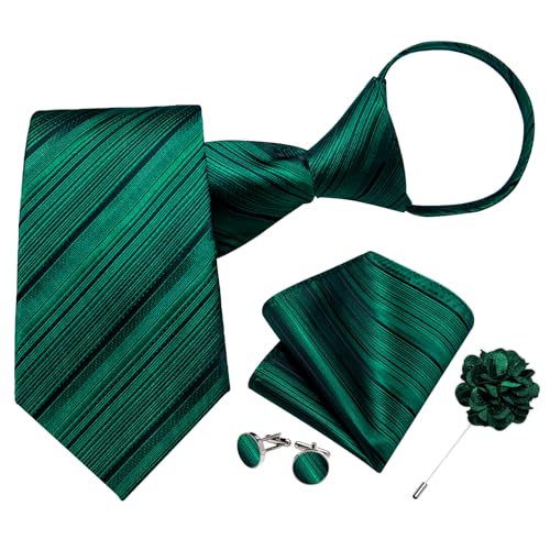Image of DiBanGu Mens Zipper Tie Silk Pre-Tied Necktie with Gift Box | Jacquard Woven,Paisley Solid Plaid Pattern,6PCS with Pocket Square,Cufflinks and Lapel Pin,for Wedding Party Formal Business