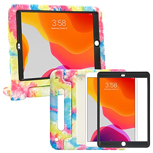 HDE iPad 8th Generation Case for Kids with Built-in Screen Protector â€“ Shock Proof iPad Cover 7th Generation 10.2 - iPad 10.2 Kids Case with Handle Stand for 7th/8th Generation Apple iPad - Tie Dye