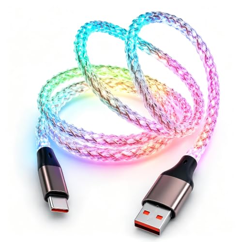 BRIMFORD Câble USB C Lumineux RGB 1M, Câble USB A vers USB C Charge Rapide avec Effet LED, Transfert de Données 480Mbps Compatible avec iPhone 17/16, Samsung Galaxy S26/S25/S24, Xiaomi Redmi Note 15