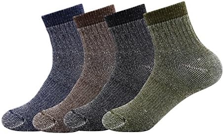 Caudblor Men's Merino Wool Hiking Socks-Thermal Warm Crew Winter Ankle Socks for Trekking,Multi Performance,Outdoor Skiing,4 Pack