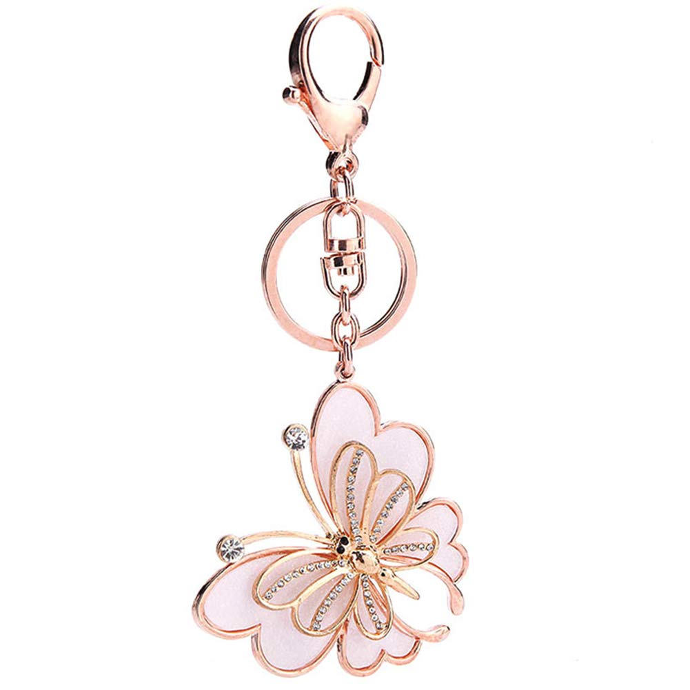 Babigo Rose Gold Tone Cute Butterfly Bag Charm Keychain Car Key Chain with Key Rings for Women Gifts