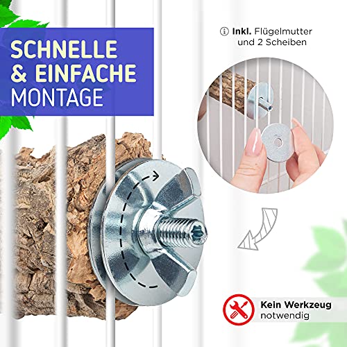 Vogelgaleria® Leckere Korksitzstange Wellensittich Nymphensittich 20cm| Kork Sitzstange mit Korkrinde zum Sitzen und Knabbern | Vogelsitzstange und Vogel Stange für Krallenpflege | Korksitzbrett