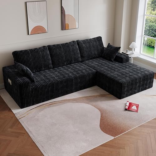 Image of Bean Bag Chairs for Adults, Memory Foam Reading Bean Bag Sofa Chair with Faux Fur Filler, Fireside Floor Gaming Chairs for Living Room, Bedroom and Office (Black, 108 inch+Right Chaise)
