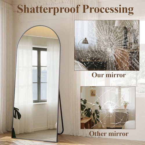 Arched Full Length Mirror 71"x26" - Floor Standing Body Mirror with Aluminum Frame,Leaning Hanging for Bedroom Cloakroom Living Room Black - Image 6