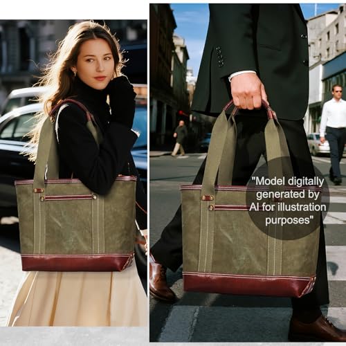 Tote Bag para mujer, lona con cuero, cierre magnético miniatura 2