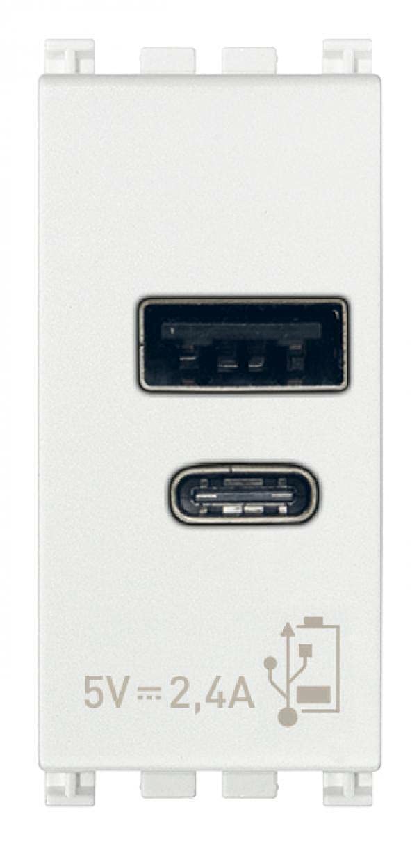 Prise USB murale double charge simultanée Vimar Arké A et C 2,4A - 3