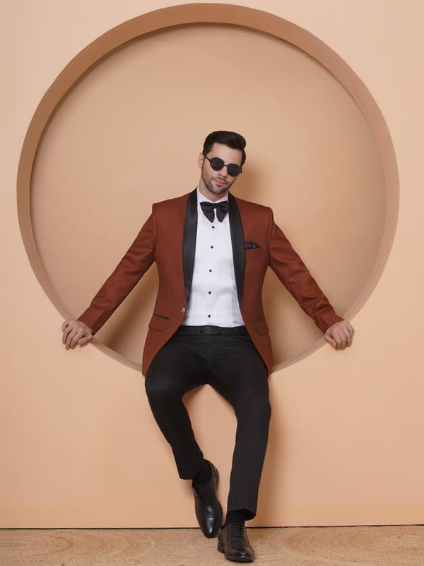 Image of FAVOROSKI Tuxedo Blazer for Men with 2 Pockets | Rayon Slim Fit Blazers | Ethnic Wear Tuxedos | One Button Solid Tuxedo Blazers in Shawl Collar | Blazer for Wedding, Festive, Formal