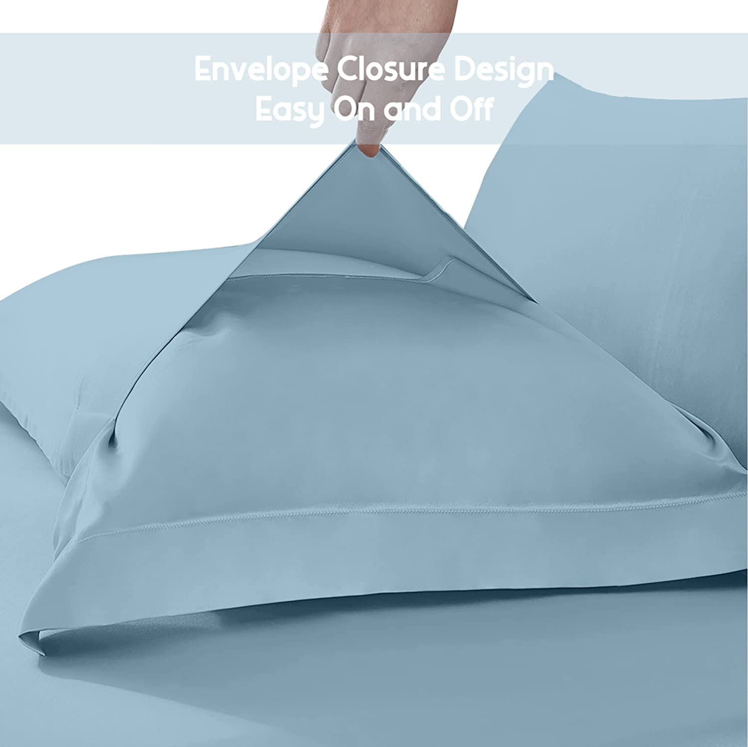 Juego de 4 fundas de almohada Oxford 100% algodón egipcio, 400 hilos, suaves y frescas, calidad de hotel (75 cm x 150 cm), paquete de 4 fundas de almohada para dormitorio, color azul claro sólido.