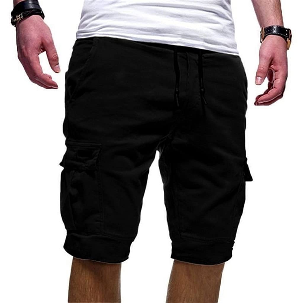 Mens Shorts Fitness Casual Drawstring Short Pants Mens Multi-Pocket Sports