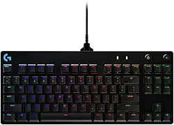 Teclado Mecânico Gamer Logitech G PRO com Layout US, RGB LIGHTSYNC, Design TKL, Cabo Destacável e Switch Exclusivo GX Blue Clicky