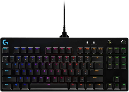 Teclado Mecânico Gamer Logitech G PRO com Layout US, RGB LIGHTSYNC, Design TKL, Cabo Destacável e Switch Exclusivo GX Blue Clicky