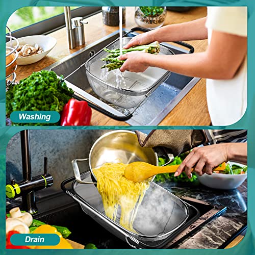 Mumufy 4 Pcs Over The Sink Colander Strainers For Kitchen Sink 6 Quart Stainless Steel Fine Mesh Strainer Basket With Expandable Rubber Grip Handles For Straining Draining Rinsing Fruits Vegetables #TOP5