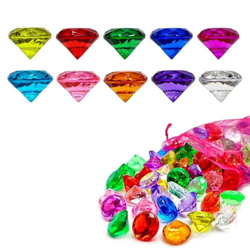 Edelsteine für Kinder, Acryl Diamanten, 100 Stück Diamanten Bunt Kinder,Diamantkristalle Transparent Edelsteine für Kindergeburtstag, Große Deko-Diamanten für Hochzeit Vasen Tischdeko,Gastgeschenke