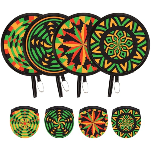 JYSILIYH 4 Pcs African June Foldable Hand Fan Handheld Compact Cooling Fans Foldable Multi-Role Round Fans Folding Fan for Outdoor Games Party Decoration