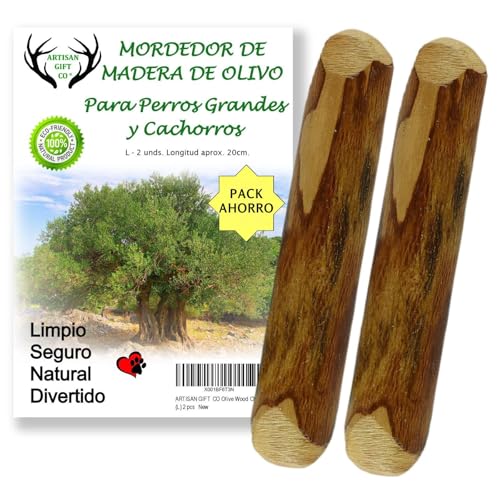ARTISAN GIFT CO Mordedor Perro Adulto y Cachorro, Juguete de Madera para Perros. Palo de Olivo - 20 cm