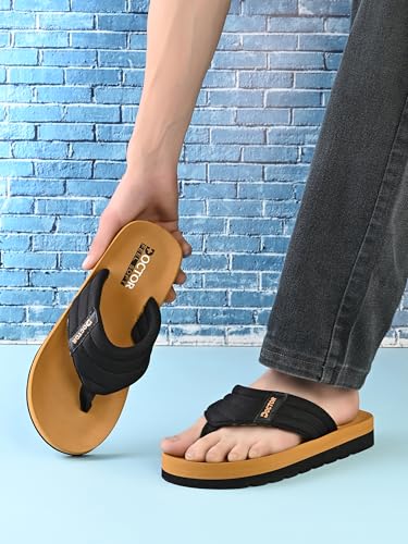 Image of Cushioned Flip Flops for Men | Padded Fabric Strap Thong Slippers | Lightweight Anti-Slip EVA Sole Everyday Wear Footwear