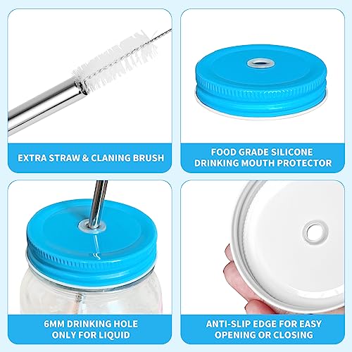 6 Pack Metal Drinking Lid With Straw Hole And Straws Compatible With Mason Jar Regular Mouth, 6 Colors, Dishwasher Safe #TOP1