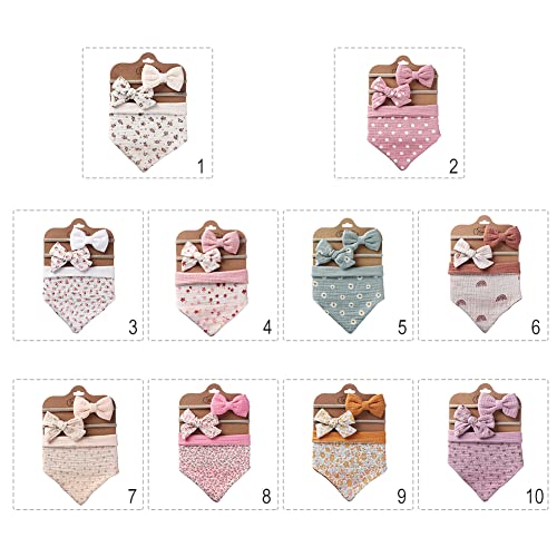 Baby Bib Bow Headband Saliva Towel Drooling Set Adjustable Cotton Gauze Lace Nylon Hairbands Teething Bib for Newborn, Type 24