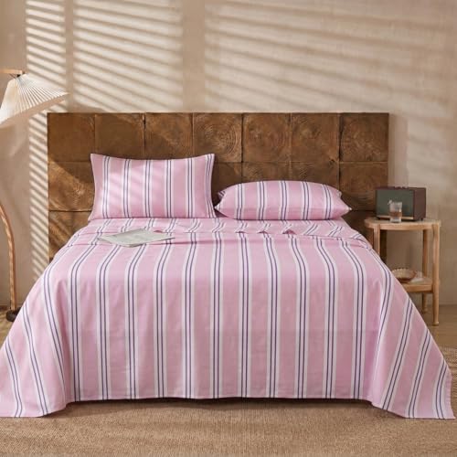 Image of Merryword 100% Cotton Sheet Set Queen Size, Purple Stripes Bedding, Soft Breathable Percale Weave, Modern Minimalist, Luxury Linen Like, Deep Pocket Fitted Sheet 17.5 inch