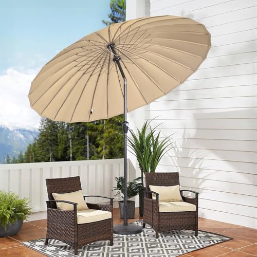 Miniatura 5 de Angel Living 250cm Parasol de Acero de Jardín con Manivela, Sombrilla Inclinada muy Estado con Mástil de Diamentro de 38mm, para Jardín Patío Terraza (Beige)