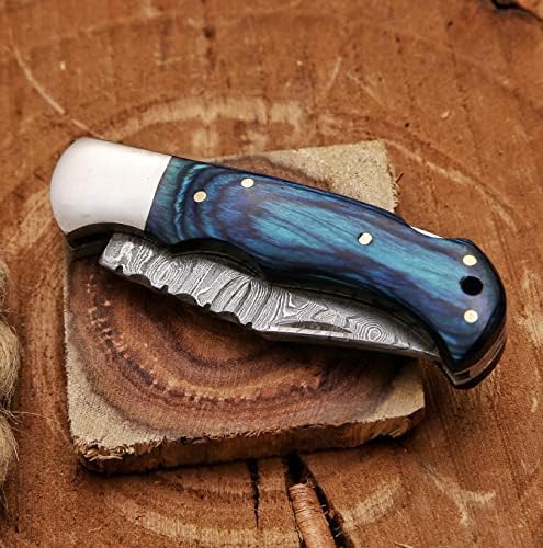 Miniatura 6 de EDC DAMASCUS Navaja de bolsillo hecha a mano de 6.5 pulgadas con bloqueo trasero plegable pequeño para exteriores, camping, senderismo, hecho de