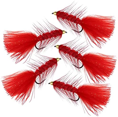 Qievcrme 10Pcs Wooly Bugger Fly Fishing Flies for Trout, Bass and Salmon-Streamer Assortment Wet Flies (Style A-Red)