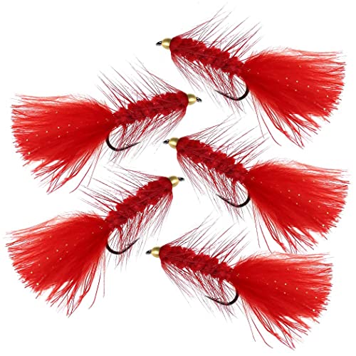 Qievcrme 10Pcs Wooly Bugger Fly Fishing Flies For Trout, Bass And Salmon-Streamer Assortment Wet Flies (Style A-Red) #TOP23