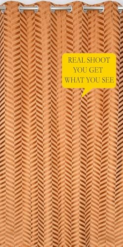 Image of IVAZA Premium Velvet Chevron Pattern 80% Blackout Curtains - Heavy Blackout Opaques,Modern Parde for Living Room Bedroom|Home Office Long Door- 10 Feet (Pack of 2) Chevron Golden Brown