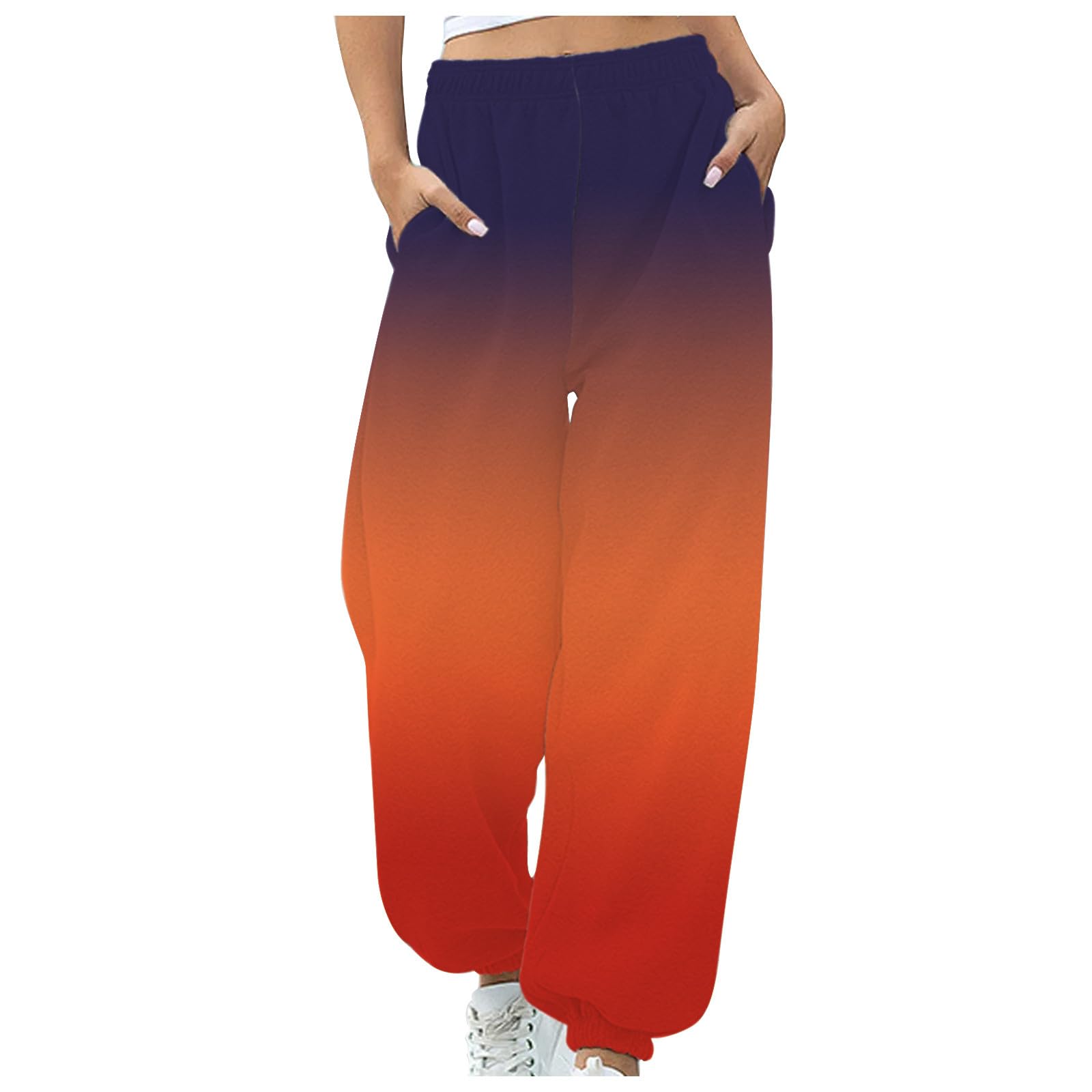 Sweatpants for Women with Pockets Wide Leg Cinch Bottom Joggers High Waisted Baggy Pants Sports Running Activewear Red
