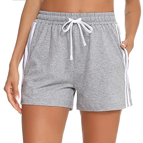 Irdcomps Women'sSport Shorts Cotton Lounge Running Gym Athletic Tracksuit Bottoms Comfy Hiking Travel Casual Sweat Shorts with Pockets(Light Grey,L) - Image 2