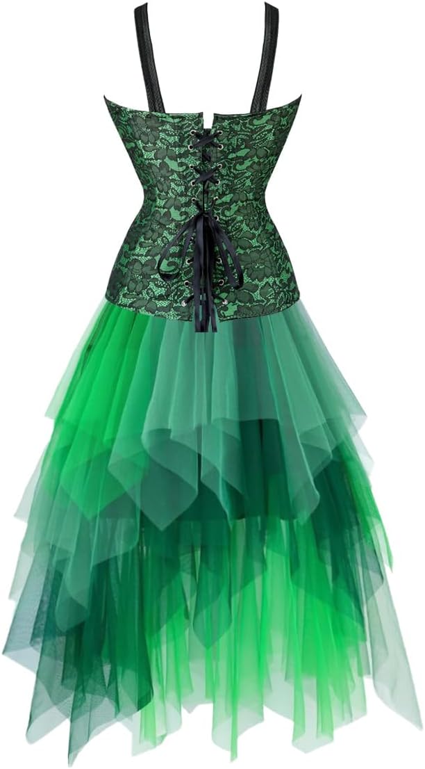 Jutrisujo Corset Dress Multi Layer Skirt Tulle Set Tops for Women Bustier Strap Zipper Gothic Vest Plus Size Halloween