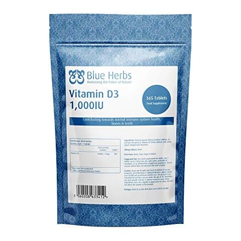 Blue Herbs Vitamin D3 1000IU | 365 Premium VIT D3 Easy-Swallow Micro Tablets | Manufactured in The UK Cover