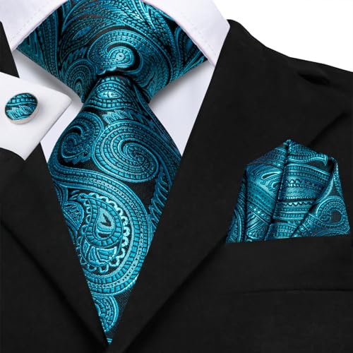 Image of Hi-Tie Men's Tie Sets Silk Paisley Striped Necktie Pocket Square Cuff-links Sets Wedding Business Holiday