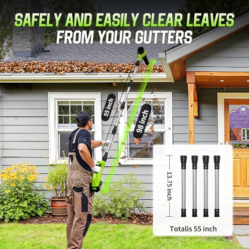 Image of Leaf Blower Cordless, 40V Leaf Blowers with 2 Battery Brushless 300 Rotatable Blower Tube with Adjustable Pole (98inch) 580CFM /180MPH & 2 Speed Gutter Cleaning Tools for Garden，House