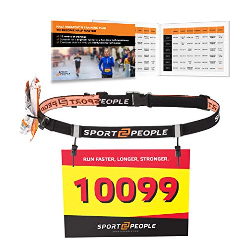 sport2people Ultra Running Race Belt for Runners - Triathlon Number Belt with Gel Loops - Reflective Running Gear for Marathon Races