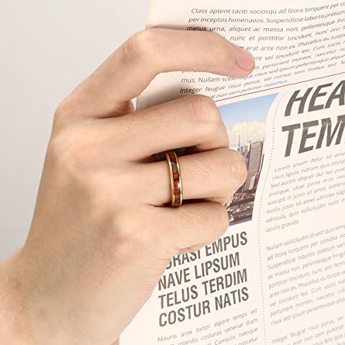 NUNCAD Mode Ringe Herren/Damen Roségold Wolfram Ring Mit Hawaiian Koa Wood Inlay für Freunde/Hochzeit/Jahrestag Ring Größe 52 (16.6)