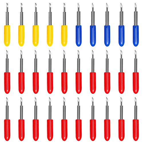 CJRSLRB 30Pcs Cutting Blades for Explore Air 2 Air Maker Expression, 20Pcs 45Â° Standard Blades + 5Pcs 60Â° Deep Cut Blades +5Pcs 30Â° Shallow Cut Blades, Vinyl Fabric Replacement Cutting Blade