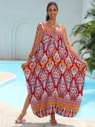 Image of KEYLORTING Plus Size Kaftan Dress Women, African Moo Moo Print Caftan, Batwing Dress, Beach Cover Up for Party and Loungewear