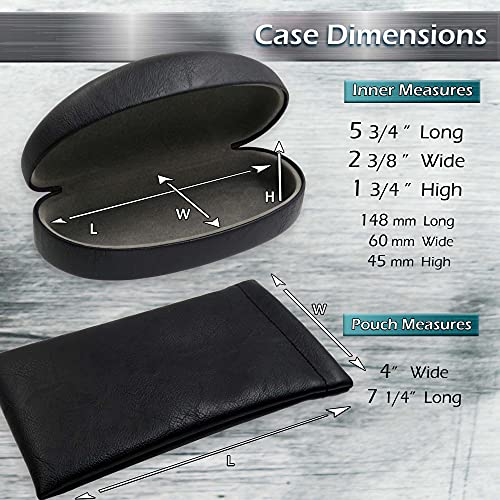 Image of MyEyeglassCase Combo Sunglasses Case & Soft Glasses Pouch in Black Distressed Faux Leather - Medium to Large Dorable Clash Shell with Microfiber pouch and Cloth (AS113 Combo Black)