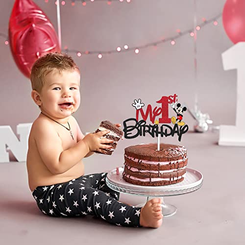 Juyrle Black And Red 1 Year Old Cake Topper - My 1St Mouse Cartoon Happy Birthday Party Decorations First Birthday Party Supplies Decor For Kids Boys Birthday Baby Shower #TOP3