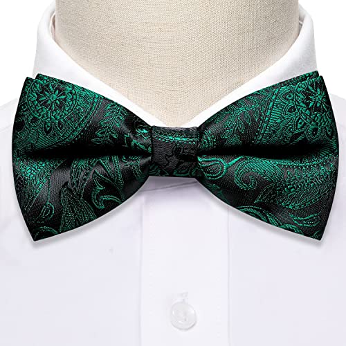Image of Barry.Wang Paisley Striped Bow Tie for Men Silk Pre-Tied Bowtie Pocket Square Cufflinks Set Formal Wedding Party Prom