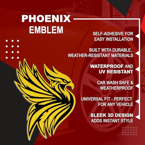 Image of Phoenix Emblem 3D Bird Badge, Custom Car Decal Sticker - Durable Exterior Trunk, Hood, Fender for Car, Truck, SUV (Set of 2) (Yellow)