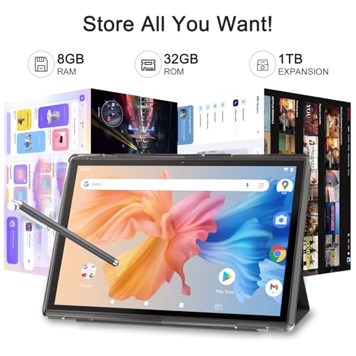 Image of 10 Inch Tablet Android 15 Tablets With Case Stylus 8GB RAM 32GB ROM Support 1TB Expand, 6000mah Battery 10 IN Android Tableta, Dual Camera WiFi-6 Bluetooth 10.1'' Android Tablet With Protective Cover