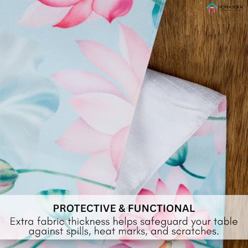 Image of HOMADORN Premium Digital Printed Table Runner - Double Layered Durable Fabric, Elegant Dining & Coffee Table Decoration, Fade-Resistant Prints, Easy Care (13X60 Inches ( 4 Seater), Lotus Lagoon)