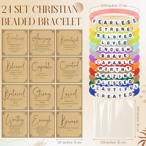 Kenning 24 Set Christian Bracelets Bulk for Men Women Pastor Appreciation Gifts Bible Beaded Bracelets with Religious Prayer Card Faith Inspirational Church Gifts for Grandparents Day2