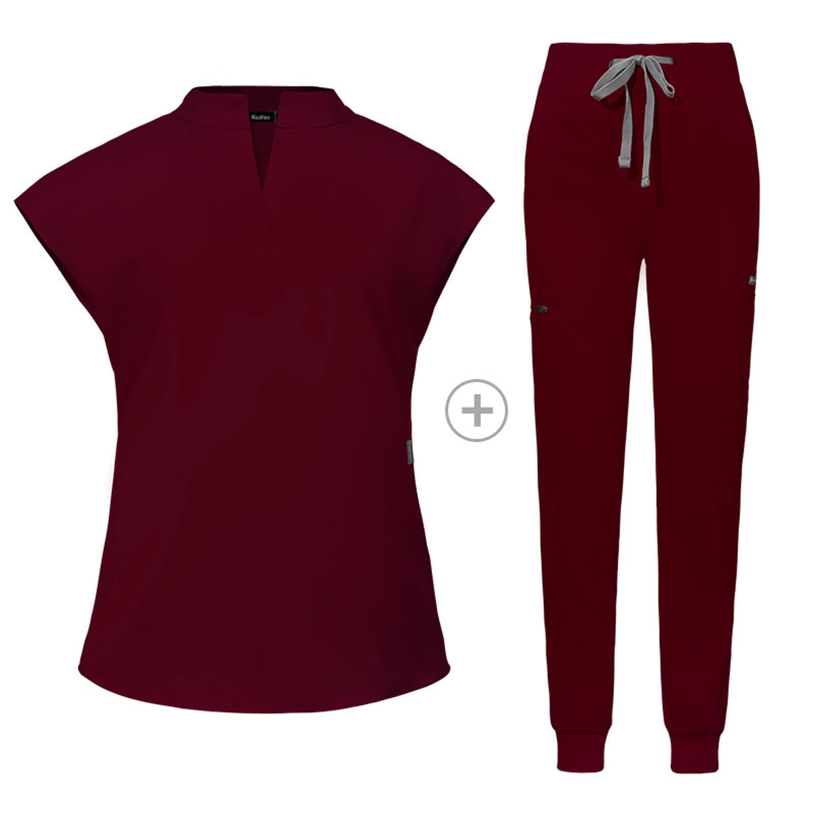 Damen 2-Teiliges Kasacks Set Medizinische Uniform Outfits mit Kasack und Hose Pflege Berufsbekleidung V-Ausschnitt Schlupfkasack+Schlupfhose Pflegeuniform Set Laborkittel Einfarbig Arbeitsuniform 2025
